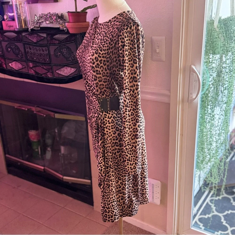Michael Kors Logo Plate Faux Wrap Leopard Print Dress